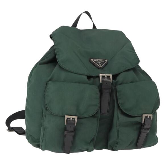 PRADA Backpack Nylon Green Silver Auth 159970